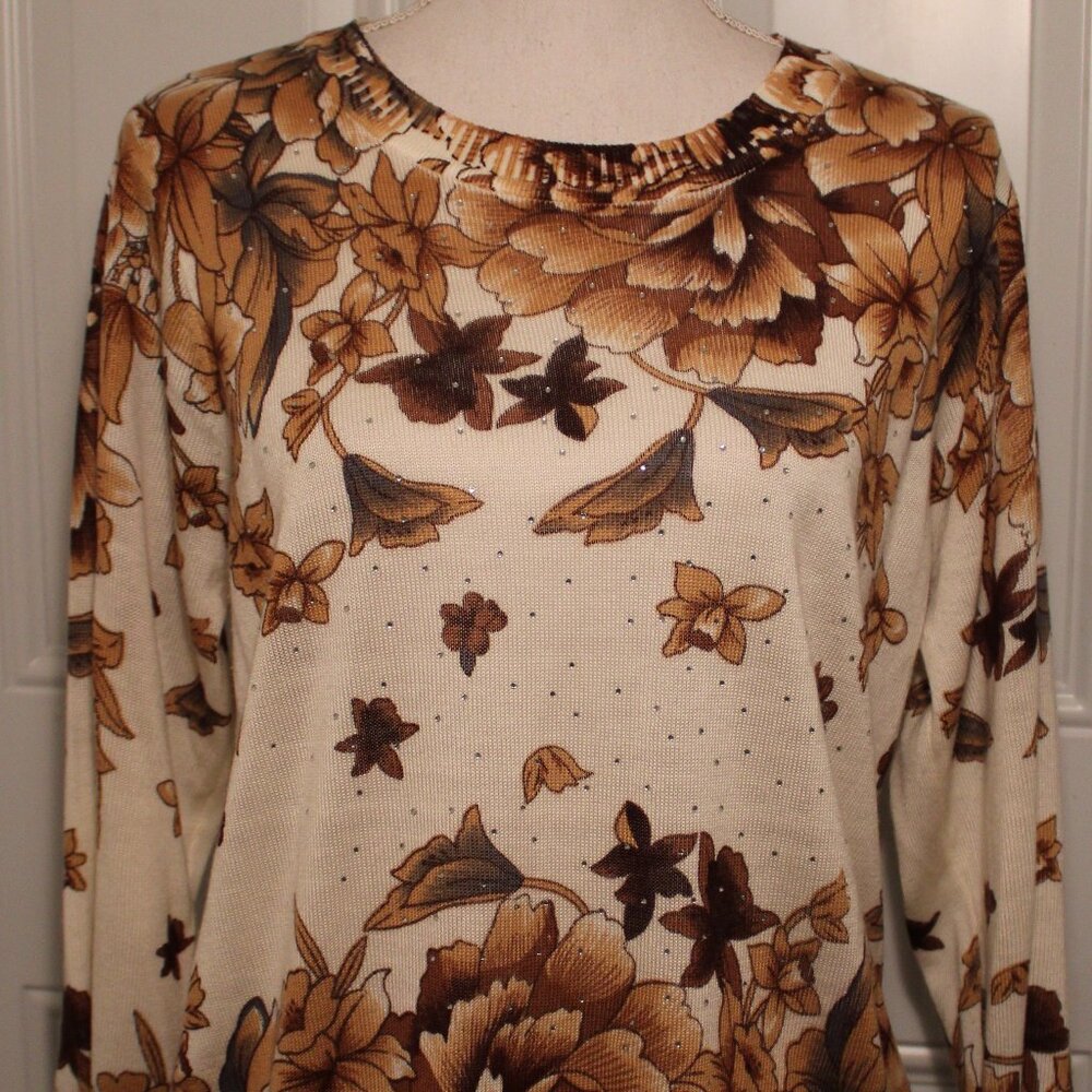 Rebecca Malone Petite Floral Embellished Sweater Size PL